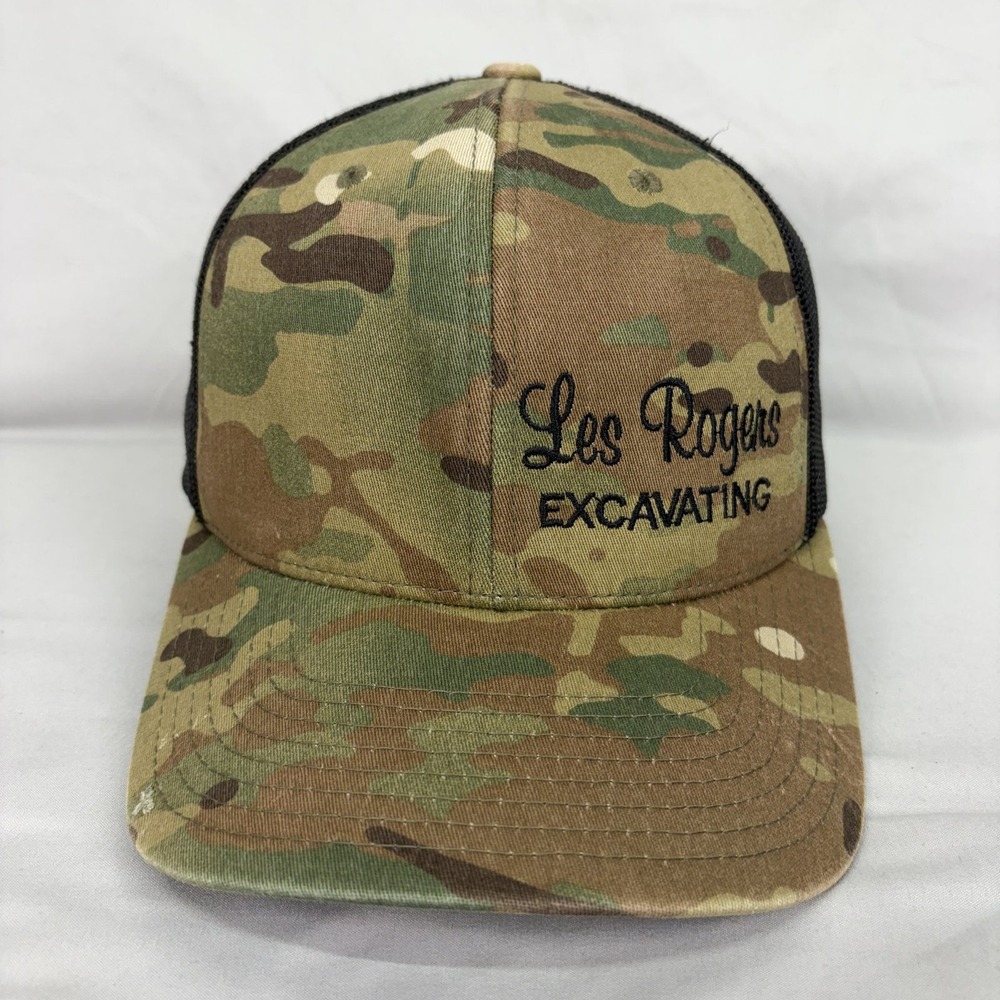 Yupoong Trucker Hat Les Rogers Excavating Mens OSFM Camo Mesh Snapback